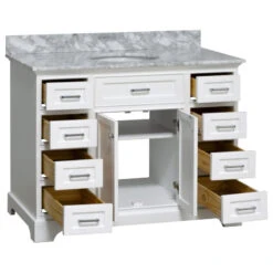 Aria 48" Bathroom Vanity, White, Carrara Marble -Warm Bathroom dfc1237301661b85 7663 w800 h800 b1 p0