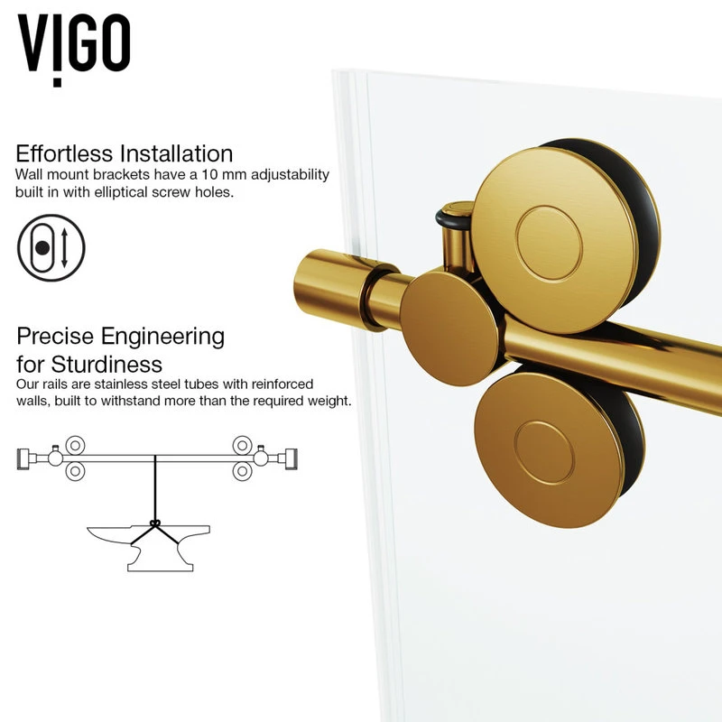 VIGO 64x74 Elan Frameless Sliding Shower Door, Matte Gold 10 VIGO 64x74 Elan Frameless Sliding Shower Door, Matte Gold - Image 10
