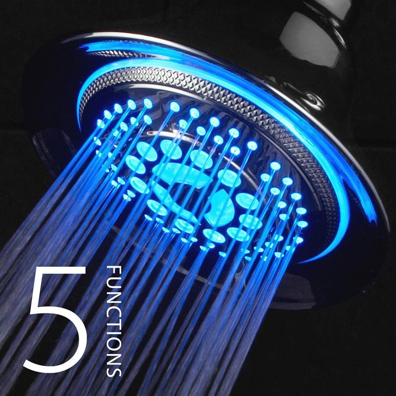 Water Temperature Controlled Color Changing 5-Setting LED All Chrome Showerhead 2 Water Temperature Controlled Color Changing 5-Setting LED All Chrome Showerhead - Image 2