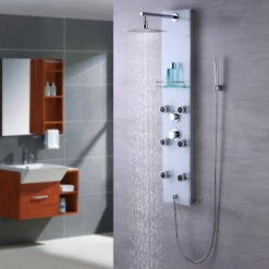 Luxier 51" 6-Jet Shower Panel With Rainfall Shower Head Hand Shower, White 12 Luxier 51" 6-Jet Shower Panel With Rainfall Shower Head Hand Shower, White -Warm Bathroom e1a128b9021829c9 7072 w800 h800 b0 p0