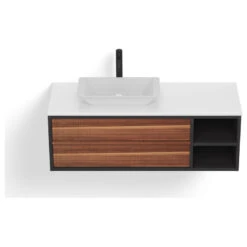 The Rhone Bathroom Vanity, Single Sink, 48", Walnut And Dark Gray, Wallmounted -Warm Bathroom e241e7d603c744d1 4004 w800 h800 b1 p0