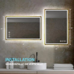 Fogless, Dimmable, Color Temperature Adjustable LED Mirror, Brush Gold, 24x36 16 Fogless, Dimmable, Color Temperature Adjustable LED Mirror, Brush Gold, 24x36 -Warm Bathroom e281bcb8012fa16b 6955 w800 h800 b0 p0