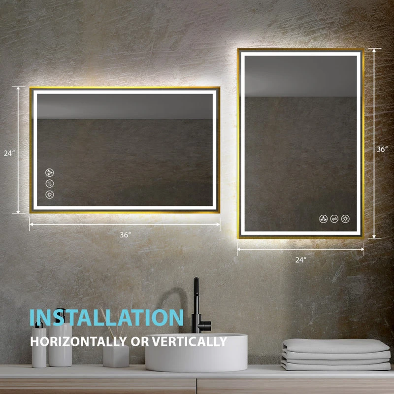 Fogless, Dimmable, Color Temperature Adjustable LED Mirror, Brush Gold, 24x36 5 Fogless, Dimmable, Color Temperature Adjustable LED Mirror, Brush Gold, 24x36 - Image 5