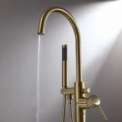 Freestanding Single Handle Tub Filler Faucet With Hand Shower, Brushed Gold -Warm Bathroom e281e52a003f62ac 3474 w800 h800 b0 p0