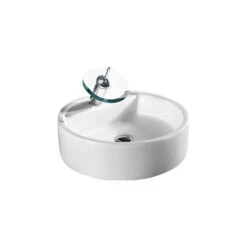Circular White Ceramic Vessel Bathroom Sink, One Hole