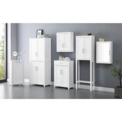 Bowery Hill Wooden Mirrored Wall Cabinet With 2 Adjustable Shelves In White -Warm Bathroom e36116ea03accfb3 0797 w800 h800 b0 p0