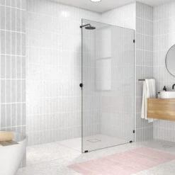 78"x44" Frameless Shower Door Single Fixed Panel, Matte Black