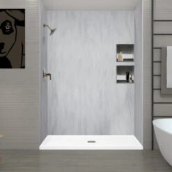 Transolid Linear 60"x32" Single Threshold Shower Base With A Center Drain, White -Warm Bathroom e3a173780fc544a7 7734 w800 h800 b0 p0