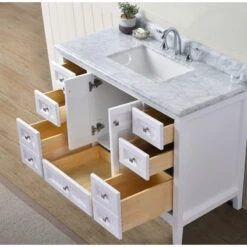 Luz 42" Single Bathroom Vanity In White With Italian Carrara Marble Top -Warm Bathroom e46184ba097a20ed 2517 w800 h800 b0 p0