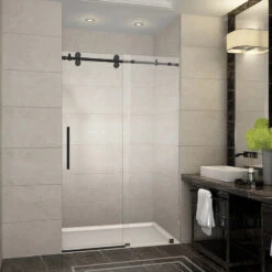 Aston Langham Frameless Sliding Shower Door, Oil-Rubbed Bronze, 48"x75"
