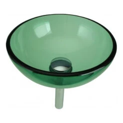 Tempered Glass Vessel Sink With Drain, Green Mini Glass Round Bowl Sink