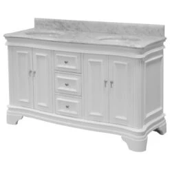 Katherine 60" Double Bathroom Vanity In White With Carrara Marble Top -Warm Bathroom e611dae002c6fbad 2576 w800 h800 b1 p0