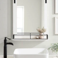Cates Framed Wall Mirror With Shelf, White 24x31 -Warm Bathroom e631f7b701ef1b9c 6238 w800 h800 b0 p0