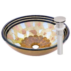 Celebrazione Glass Vessel Sink And Drain, Brushed Nickel