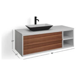 The Rhone Bathroom Vanity, Single Sink, 48", Walnut And White, Wallmounted -Warm Bathroom e7a1af7103c74480 4005 w800 h800 b1 p0