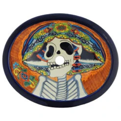 Mexican Talavera Ceramic Hand Painted Bathroom Oval Sink