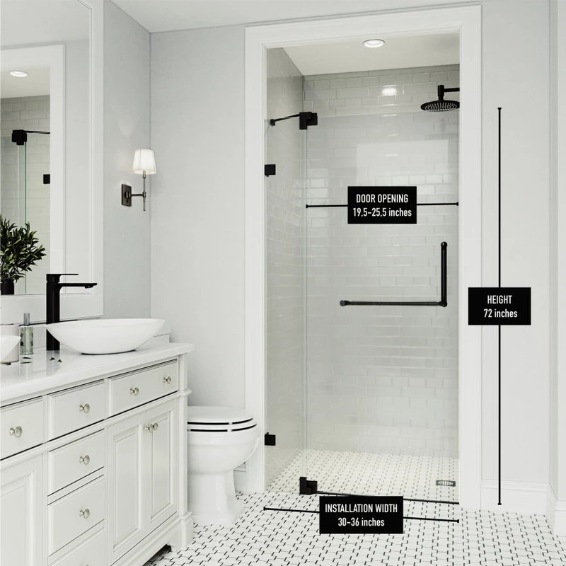 VIGO Pirouette Frameless Shower Door, 36", Matte Black 8 VIGO Pirouette Frameless Shower Door, 36", Matte Black - Image 8