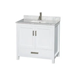 Sheffield Vanity, White, 36", Square, White Carrera Marble