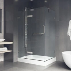VIGO Monteray 32"x40'' Frameless Shower Enclosure With Left Base, Brushed Nickel -Warm Bathroom ee8160510f5a240b 0864 w800 h800 b0 p0