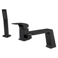 Rosa Contemporary Deck Mounted Waterfall Black Roman Tub Faucet, Hand Shower