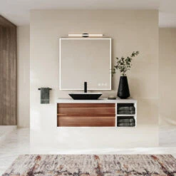 The Rhone Bathroom Vanity, Single Sink, 48", Walnut And White, Wallmounted -Warm Bathroom efa1c13f03c7444e 4005 w800 h800 b0 p0