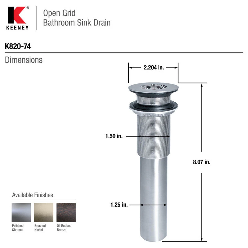 Keeney K820-74 Open Grid Bathroom Sink Drain Without Overflow, Oil Rubbed Bronze 11 Keeney K820-74 Open Grid Bathroom Sink Drain Without Overflow, Oil Rubbed Bronze - Image 11