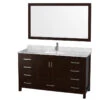 Sheffield 60" Espresso SGL Vanity, Carrara Marble Top, UM Sq Sink, 58" Mrr