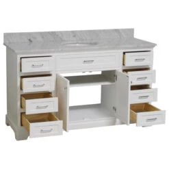 Aria 60" Bathroom Vanity, White, Carrara Marble, Single Vanity -Warm Bathroom f2e1c0d701c5037e 9142 w800 h800 b1 p0