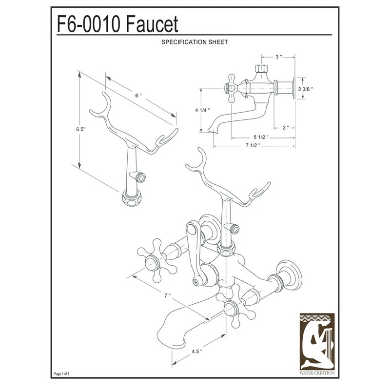 Vintage 7" Spread Wall Mount Tub Faucet & Handheld Shower, Cross Handles 4 Vintage 7" Spread Wall Mount Tub Faucet & Handheld Shower, Cross Handles - Image 4