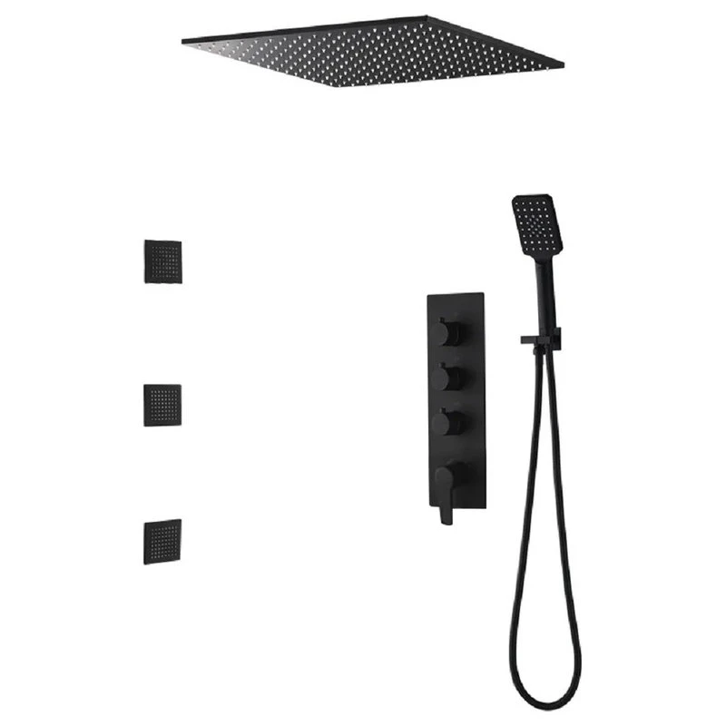 Ceiling Mount Square Black Rain Shower System With Body Spray Jets In Wall, 16 I 1 Ceiling Mount Square Black Rain Shower System With Body Spray Jets In Wall, 16 I