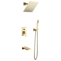 Wall Mount 10" Rainshower Hand Shower And Tub Spout Shower System, Brushed Gold