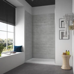 Ove Decors Misty 48x32" Solid Surface Alcove Shower Wall, Gray Tiles -Warm Bathroom f761436d01116bff 1375 w800 h800 b0 p0