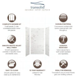 Transolid SaraMar 36"x36"x72" 3-Piece Shower Wall Kit, White Venito Velvet -Warm Bathroom f7d11ef002a0e184 4861 w800 h800 b1 p0