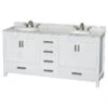 Sheffield Double Vanity, White, 72", Round, White Carrera Marble