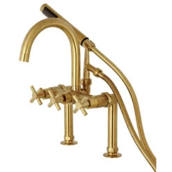 Aqua Vintage 7" Deck Mount Clawfoot Tub Faucet, Brushed Brass