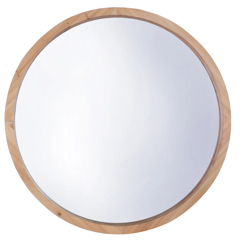 22" Round Wood Wall Mirror, Large, Natural Brown 1 22" Round Wood Wall Mirror, Large, Natural Brown