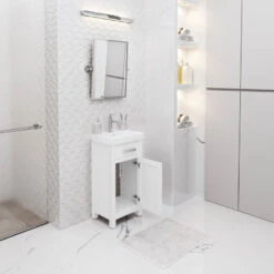 Mia 18" Single Vanity With Single Door, Pure White -Warm Bathroom fb410ab9024b2849 9944 w800 h800 b0 p0