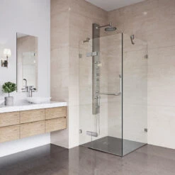 VIGO Monteray 34"x34" Frameless Shower Enclosure Without Base, Brushed Nickel