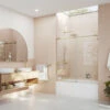 52-56"x60" Frameless Bath Tub Sliding Shower Door, Satin Brass