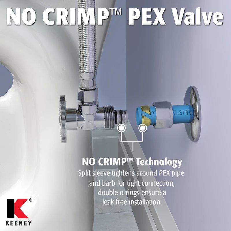 Keeney Quarter Turn No Crimp PEX Valve, 1/2" Comp PEX X 1/4" O.D., Straight 6 Keeney Quarter Turn No Crimp PEX Valve, 1/2" Comp PEX X 1/4" O.D., Straight - Image 6
