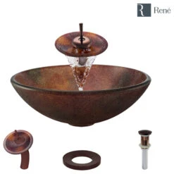 R5-5014 Frosted Glass Vessel Sink, R9-7001 Faucet, Antique Bronze, Oil Rubbed Br