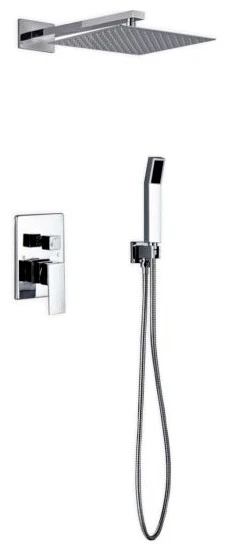 Aqua Piazza Set With12" Square Rain Shower And Handheld, Chrome