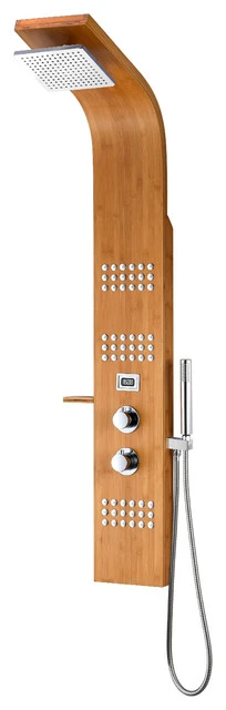 Crane 60" Full Body Shower Panel, Heavy Rain Shower, Spray Wand, Natural Bamboo