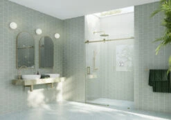 60-64"x78" Frameless Sliding Shower Door With Square Hardware, Satin Brass