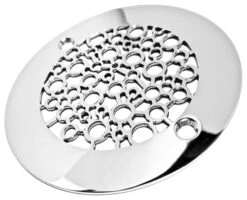 4" Round Shower Drain, Oatey Replacement, Nature Bubbles Design, Polished Stain