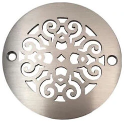 Round Shower Drain Cover, 4" Round,Classic Scrolls No.4, Designer Drains, Brushe
