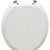 Trimmer Engraved Sand Wave Design Wood Toilet Seat With Chrome Hinges