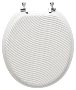 Trimmer Engraved Sand Wave Design Wood Toilet Seat With Chrome Hinges