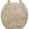 Trimmer Faux Marble Design Wood Toilet Seat, Tan Marble