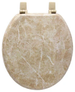 Trimmer Faux Marble Design Wood Toilet Seat, Tan Marble